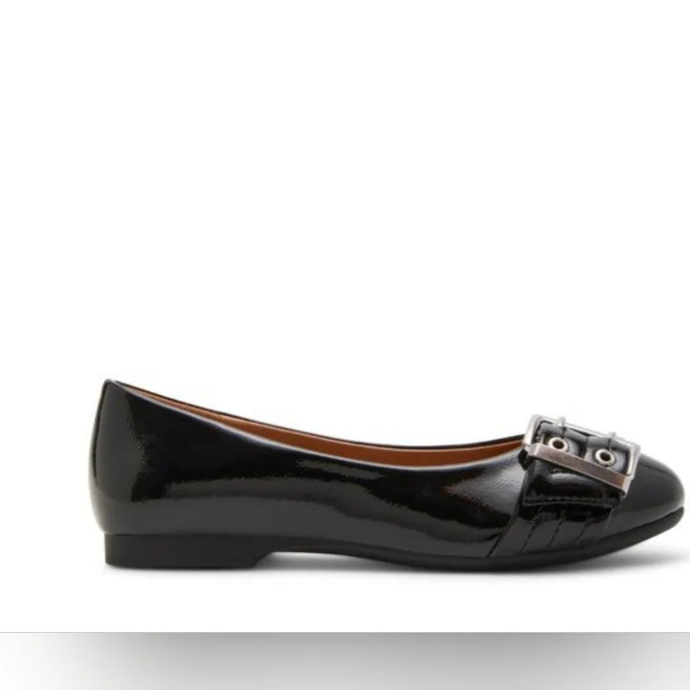 Steve Madden Girls Black Patent Buckle Flats Size 1 Youth – New